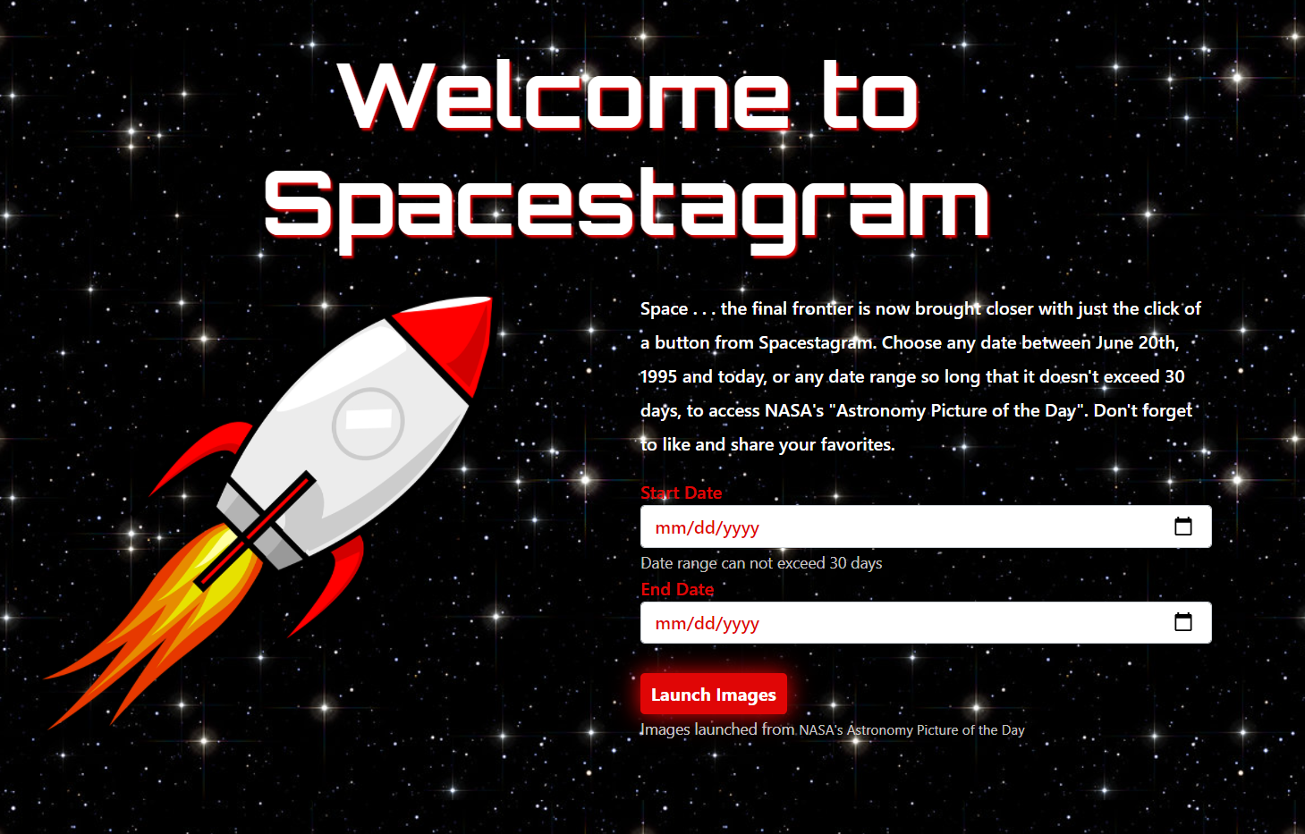 Screen Shot of Spacestagram site